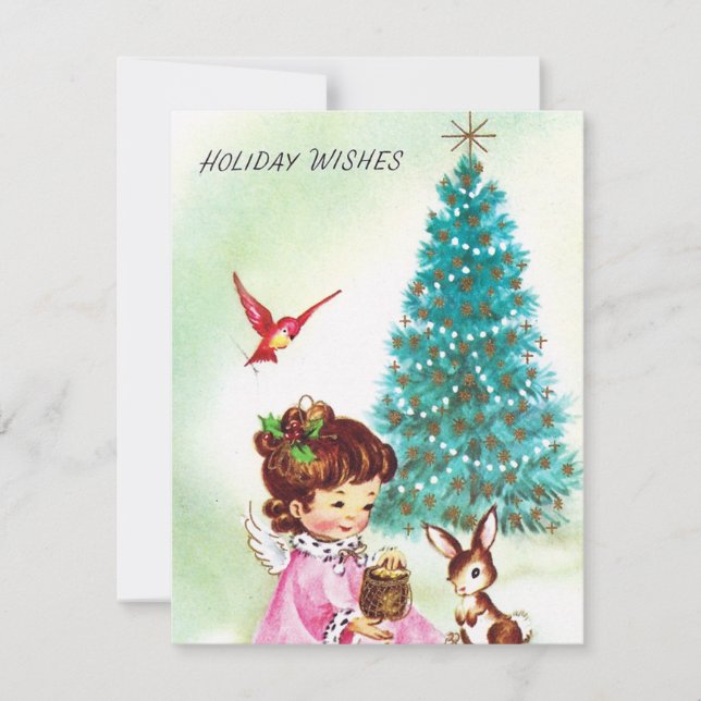 Festividades Vintage retro Angel adicione cartão de mensagem (Frente)