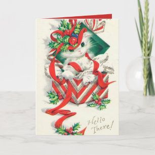 Festividades Vintage retro natalino cartão de gato personaliz