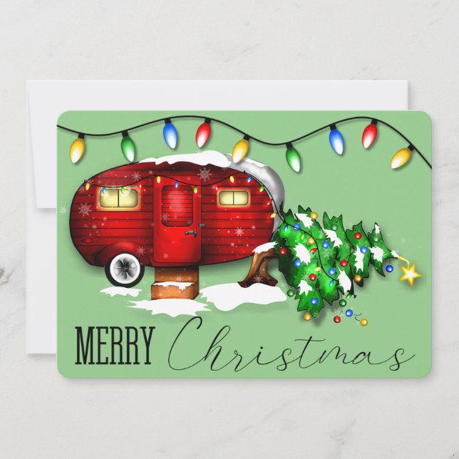 Festividades Vintage Retro Red Camper Cartão de Natal (Frente)