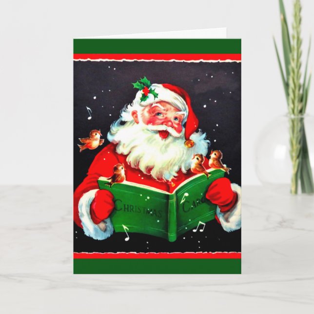 Festividades Vintage Santa Claus Cantando Cartão de Natal (Frente)
