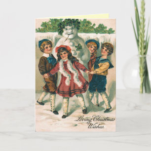Festividades Vintage Snowpeople Cartão de Natal