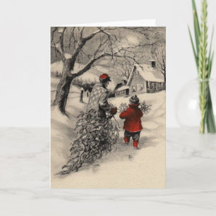 Festividades Vintage trazendo para casa o cartão da árvore de N
