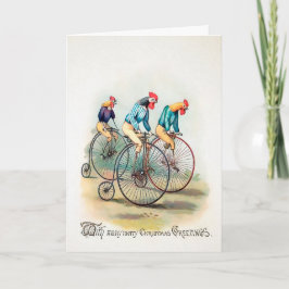 Festividades Vintage Victorian Biking Roosters Cartão de Natal