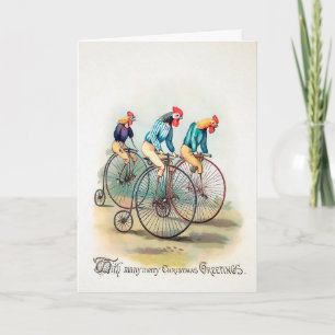 Festividades Vintage Victorian Biking Roosters Cartão de Natal