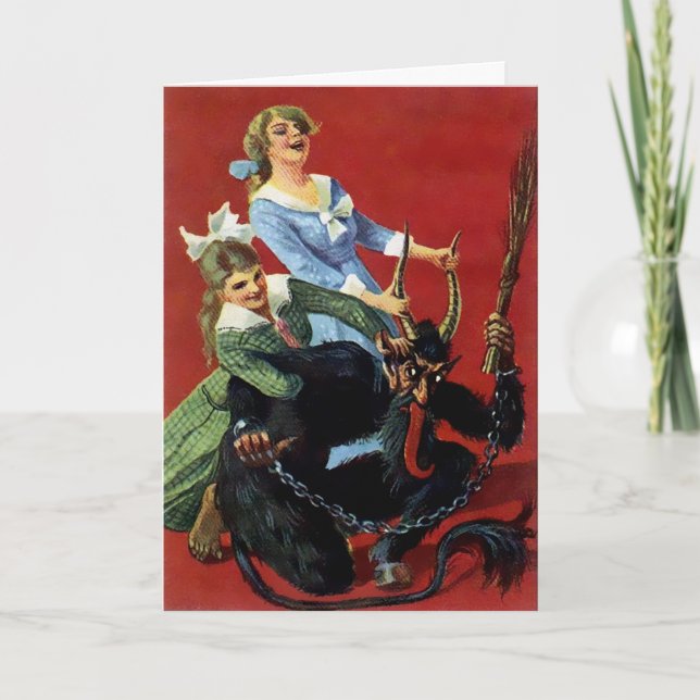 Festividades Vintage Victorian Krampus Cartão de Natal (Frente)