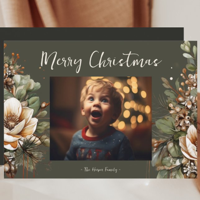 Festividades Watercolor Magnolia Garland - Cartão de Férias Bot (Criador carregado)