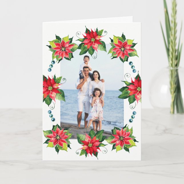 Festividades Watercolor Poinsettia Wreath - Cartão de Férias Do (Frente)