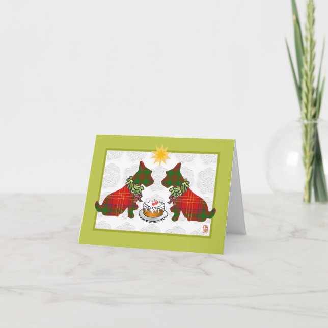 Festividades Wee Scottie Dogs Cartão de Férias de Natal (Frente)