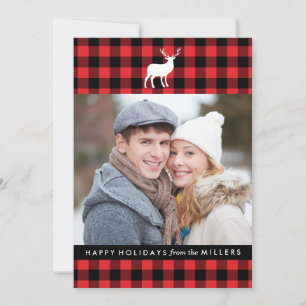 Festividades Xadrez Vermelha e White Stag Cartão com fotos de