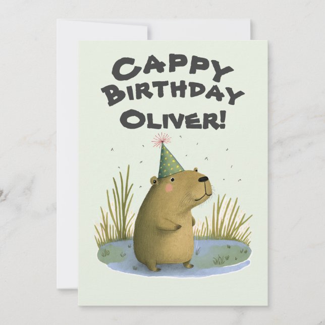 Festivo Capybara Birthday - Cartão de Saudação (Frente)