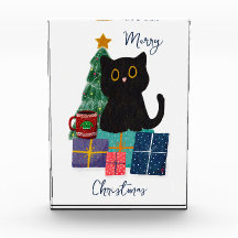 Festivo Feliz Natal Gato Negro Bonito Arte Café