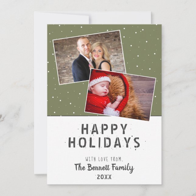 Festivo Green Snowflake 2 Cartão de Natal Fotográf (Frente)