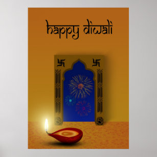 Festivo Happy Diwali Fireworks - Poster Impressão