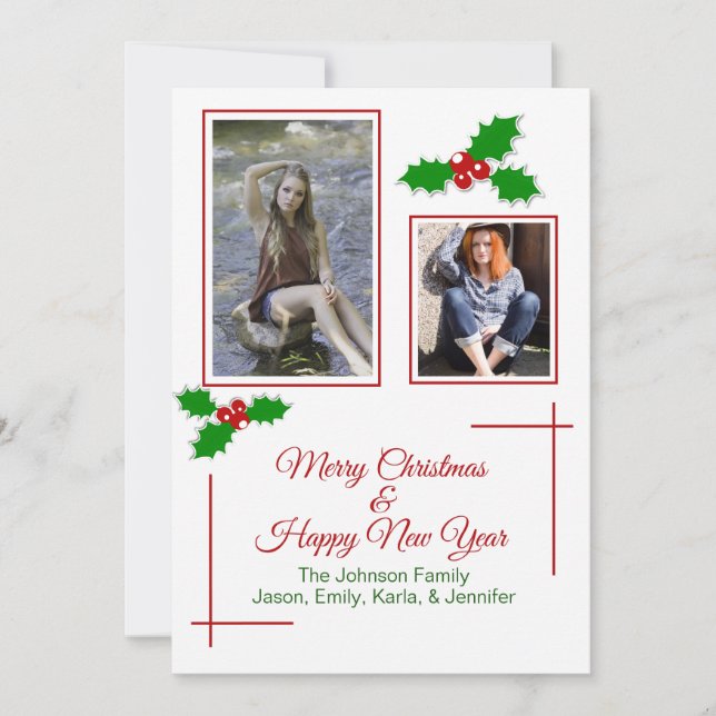 Festivo Holly Cartões de foto de Natal (Frente)