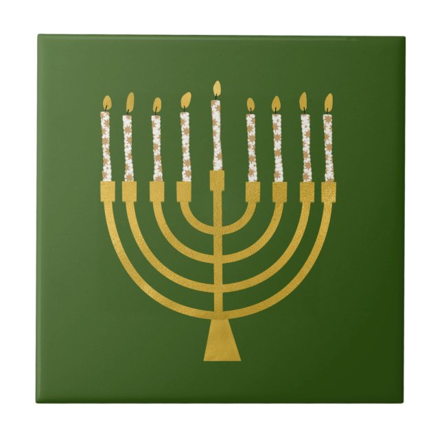 Festivo Menorah Hanukkah velas Elegante Verde (Frente)