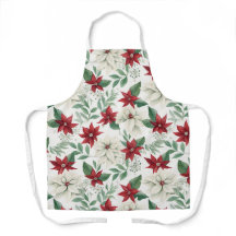 Festivo Poinsettia Natal Apron - Vermelho e Branco