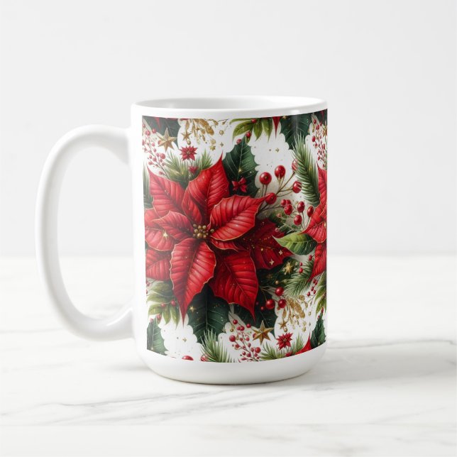 Festivo Red Poinsettia com Dourada caneca de Natal (Esquerda)