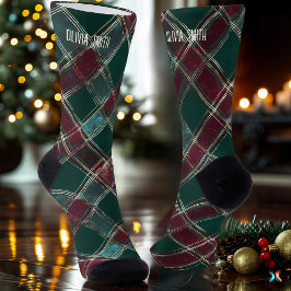 Festivo Verde e Xadrez de Natal Burgundia