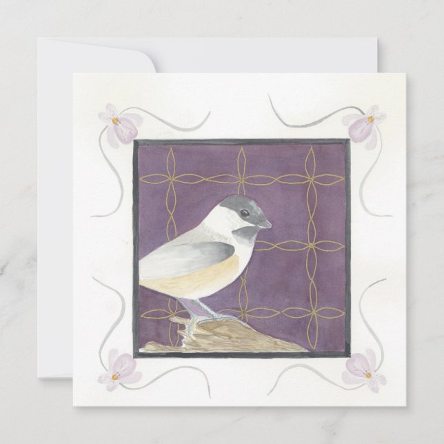 Fevereiro; Violetas & Chickadee; Cartão de Boas Fe (Frente)