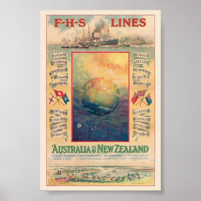 FHS Lines Austrália Poster vintage 1906 (Frente)
