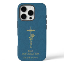 Fiat Voluntas Tua Dourada Cross Rosa