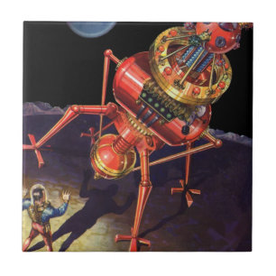 Ficção Científica Vintage Astronauta com Robô Alie