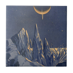 Ficção científica vintage, planeta da neve da lua 