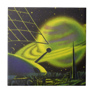 Ficção Científica Vintage Planeta Verde Neon com A
