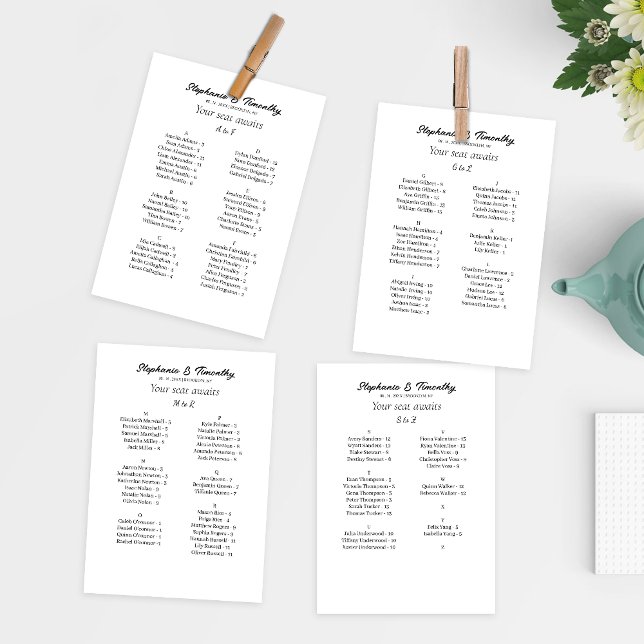 Ficha de Gráfico de Casamento Alfabético (Easily guide guests to their seats while saving money on individual table cards.)