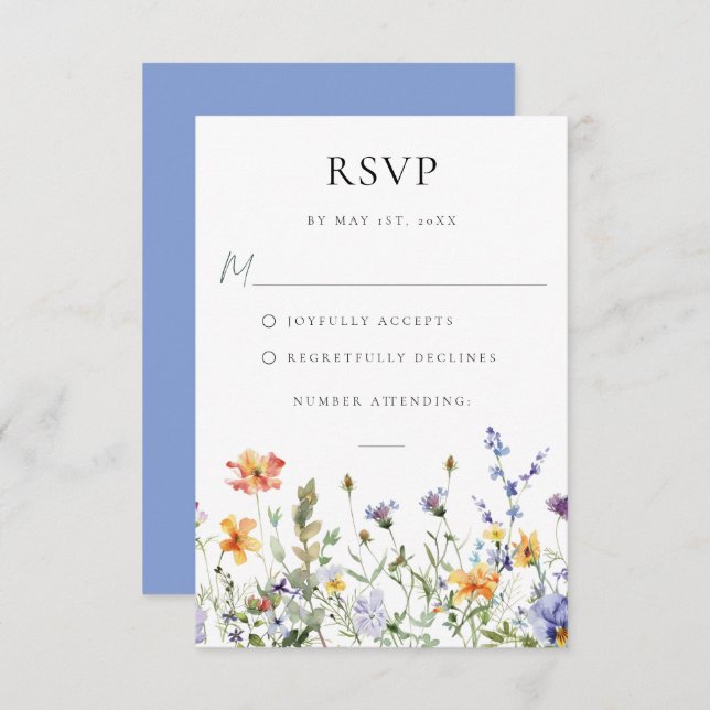 Ficha RSVP de Casamento do Jardim de Flores Selvag (Frente/Verso)