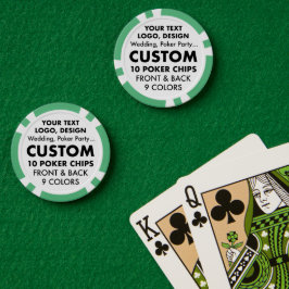 Fichas De Poker 10 x Chips personalizados de pôquer VERDE