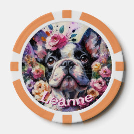 Fichas De Poker Bulldog Francês com Rosas Floral Personalizado