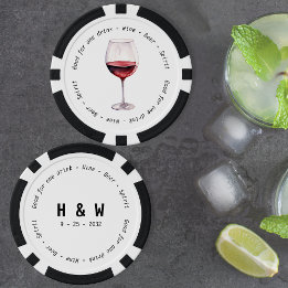 Fichas De Poker Casamento com Voucher de Vinho Vermelho Branco Neg