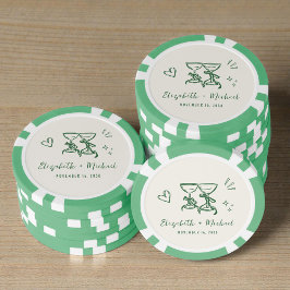 Fichas De Poker Casamento Verde Creme Caprichoso Desenhado à Mão