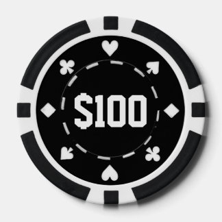Fichas De Poker Casino, $100, Chips Poker, Preto/Branco