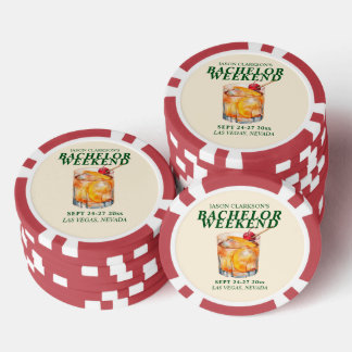 Fichas De Poker Fim de Semana de Solteirão com Coquetel Old Fashio