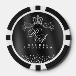 Fichas De Poker Monograma Coroa com brilho preto