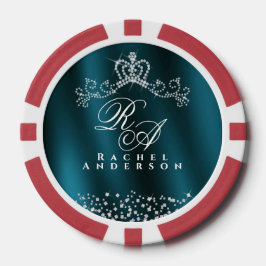 Fichas De Poker Monograma Coroa com Brilho Verde