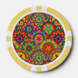 Fichas De Poker Padrão de Mandala Colorida Retroativa Funky