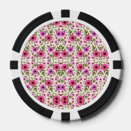 Fichas De Poker Poker chips with a vibrant pink floral pattern 