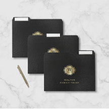 Black Leather Look Elegant Gold Monogram