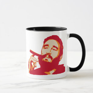 Fidel Castro com a caneca do retrato do charuto