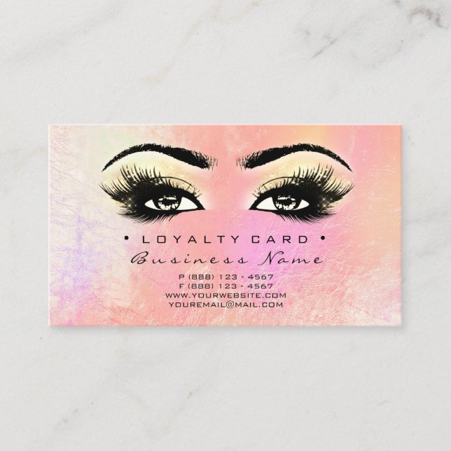 Fidelidade Cartão de Lealdade 6 Bela Lash Lash Pink Rosa Peac (Frente)