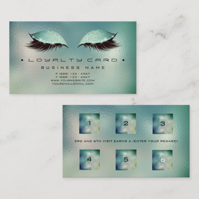 Fidelidade Cartão de Lealdade 6 Belty Salon Makeup Glass Aqua (Frente/Verso)