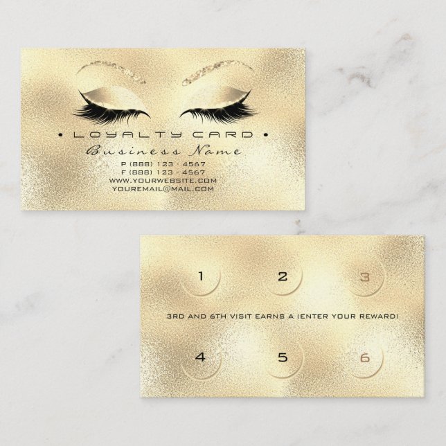 Fidelidade Cartão de Lealdade 6 Salão de Bela Pisca Dourada B (Frente/Verso)