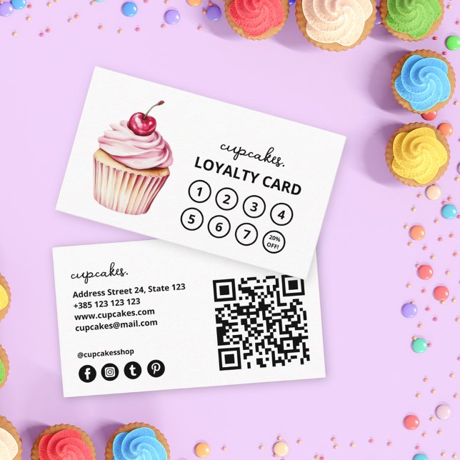 Fidelidade Cartão de Lealdade de Código QR do Cupcake Moderno (Criador carregado)