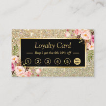 Cartão de Lealdade de Espumante Dourado Floral