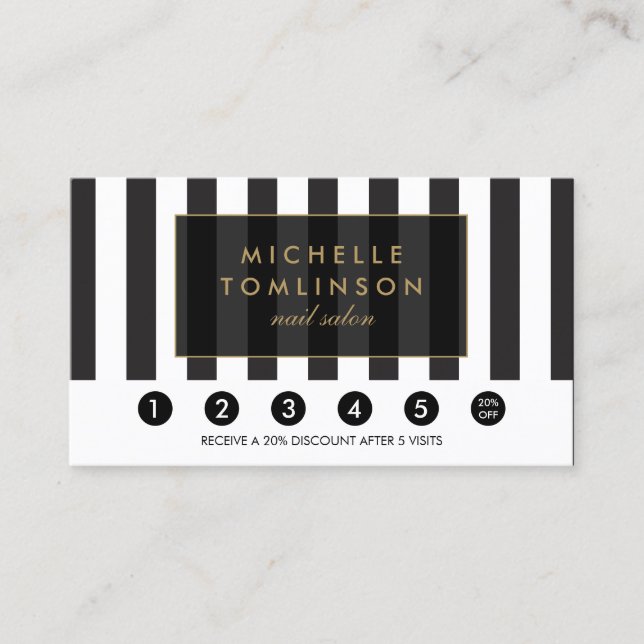 Fidelidade Cartão de Lealdade de Salão em Black and White Str (Frente)