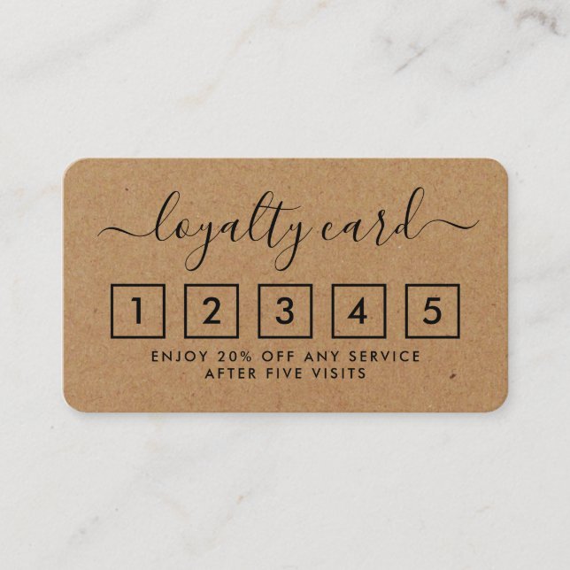 Fidelidade Cartão de Lealdade de Script Simples - Kraft Rusti (Frente)