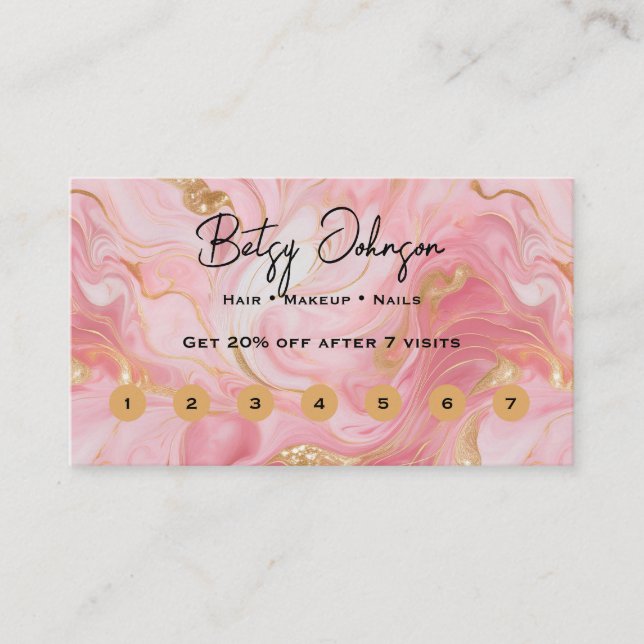 Fidelidade Cartão de lealdade Dourado branco rosa elegante (Frente)